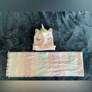 Unicorn knit hat and scarf for little girls